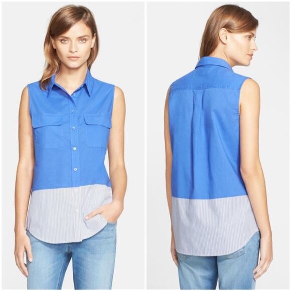 EQUIPMENT Femme Striped Sleeveless Button Down ShirtBlue White SMALL Top NWT - Picture 1 of 12